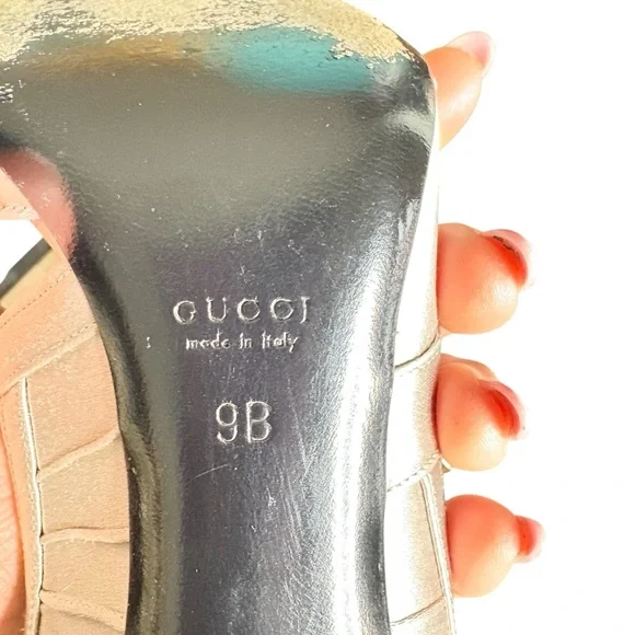 Gucci w/ Tom Ford Silver & Blk Satin Open Toe Formal Bow Detail High Heels 9 - Picture 14 of 14